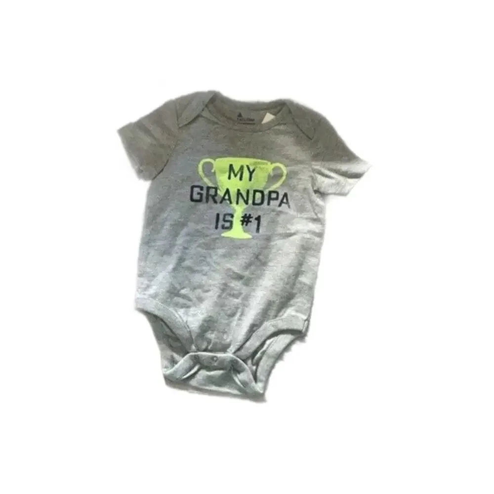 Gap Boys Bodysuit Sz 12-18 Months My Grandpa is #1 Gray Short Sleeve Cotton NEW